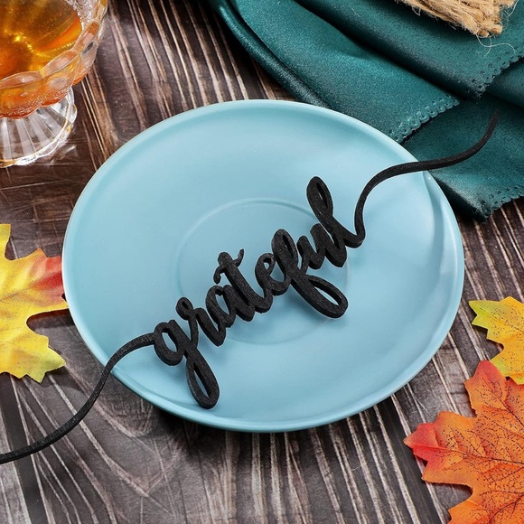 Grateful Thankful Gather Blessed Black Wood Cut Out Table Decor Script Writing - Picture 13 of 16